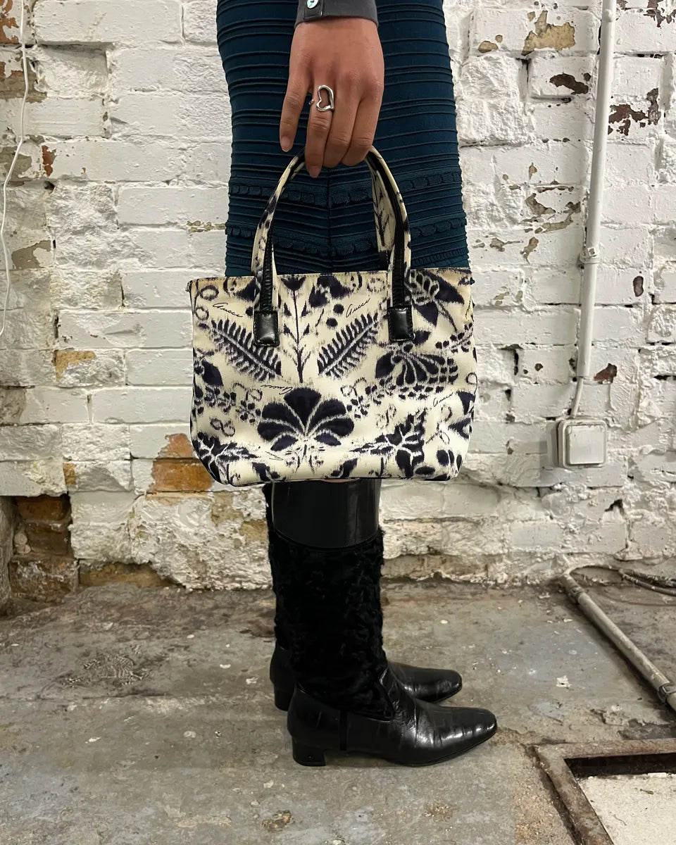 Gucci Blurred Flowers Cream & Navy Handle Bag CljvTyW 1