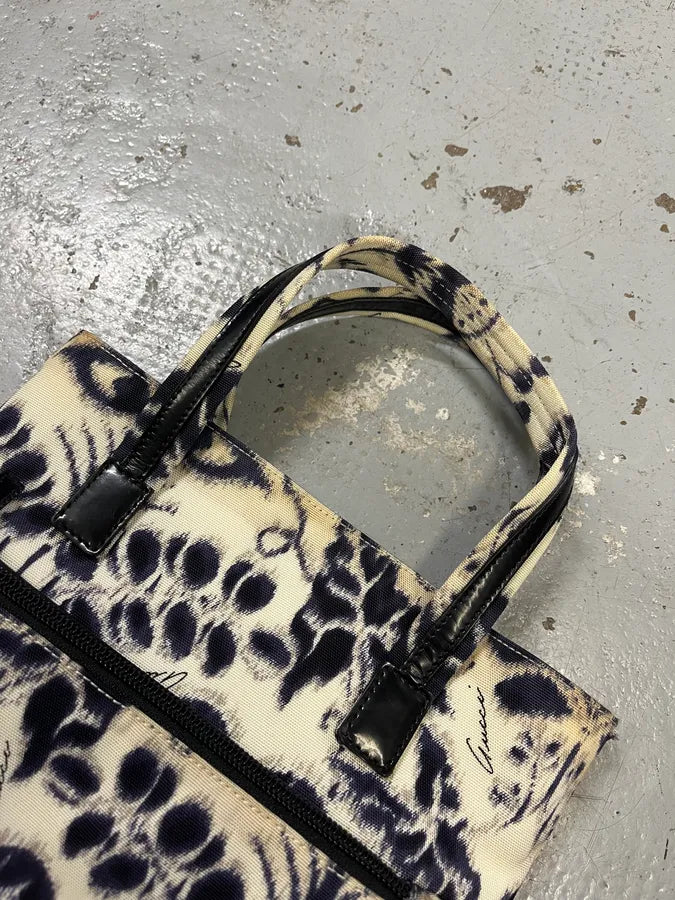Gucci Blurred Flowers Cream & Navy Handle Bag CljvTyW 3