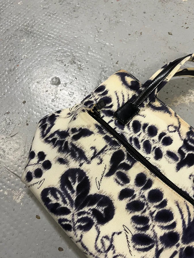 Gucci Blurred Flowers Cream & Navy Handle Bag CljvTyW 4