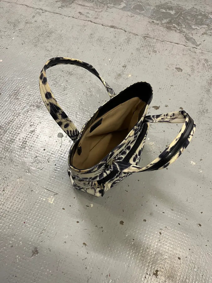 Gucci Blurred Flowers Cream & Navy Handle Bag CljvTyW 6