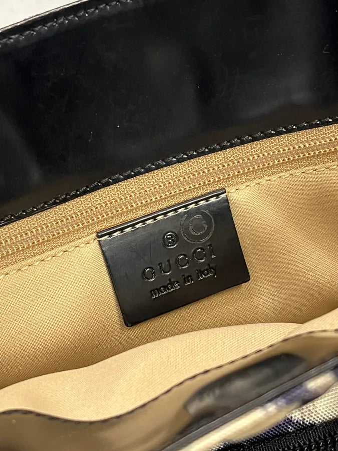 Gucci Blurred Flowers Cream & Navy Handle Bag CljvTyW 7