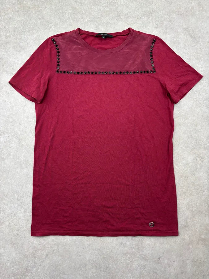 2000s Gucci Bordeaux Studded Two Tone Bordeaux T-Shirt siELhwh 0