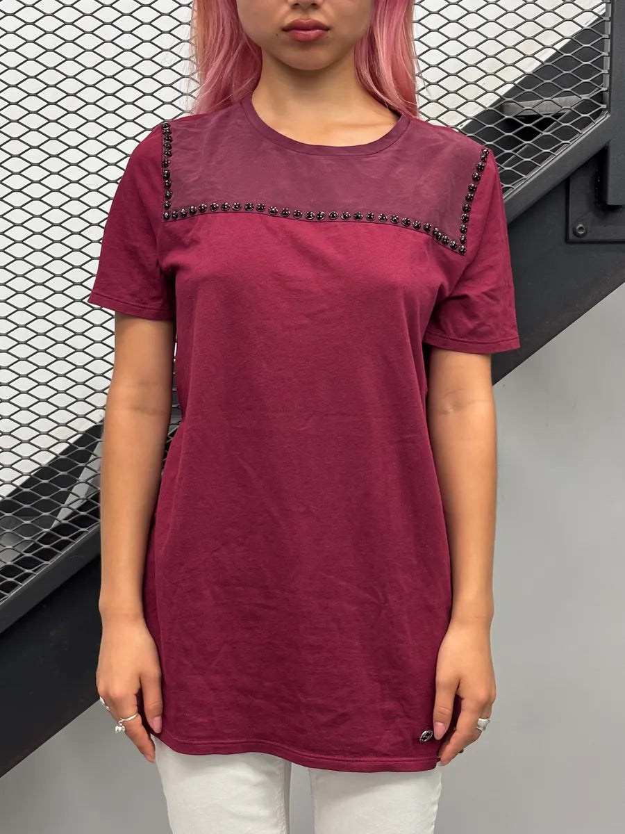 2000s Gucci Bordeaux Studded Two Tone Bordeaux T-Shirt siELhwh 1
