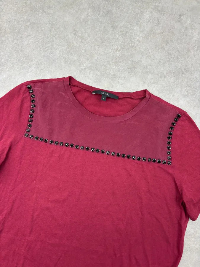2000s Gucci Bordeaux Studded Two Tone Bordeaux T-Shirt siELhwh 3