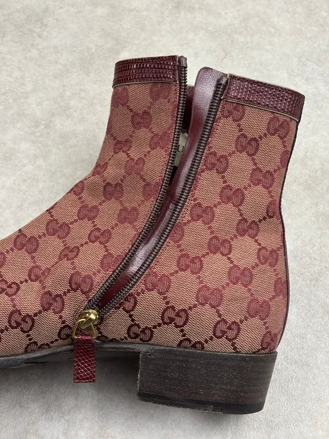 2000s Gucci Bordeaux Leather Monogram Boots sZuSUUo 15