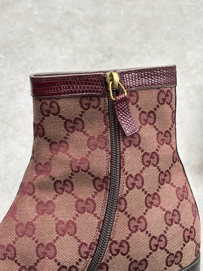 2000s Gucci Bordeaux Leather Monogram Boots sZuSUUo 11