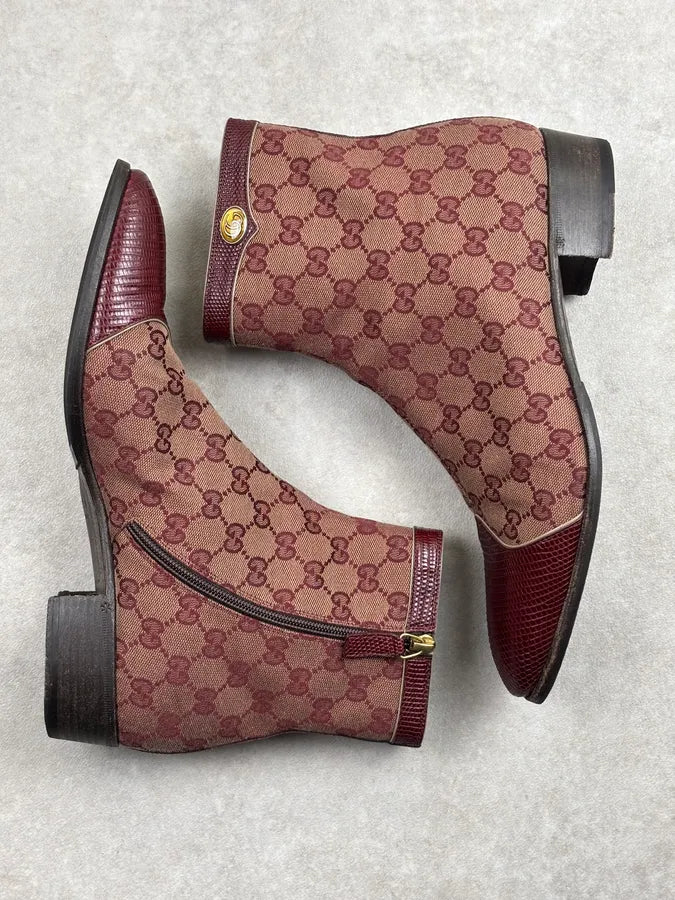 2000s Gucci Bordeaux Leather Monogram Boots sZuSUUo 8