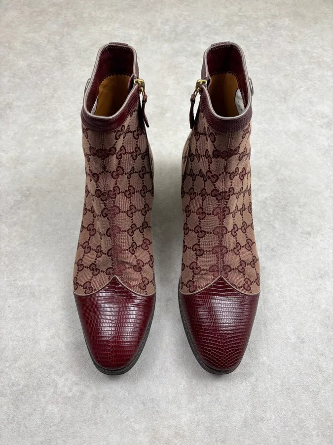 2000s Gucci Bordeaux Leather Monogram Boots sZuSUUo 4