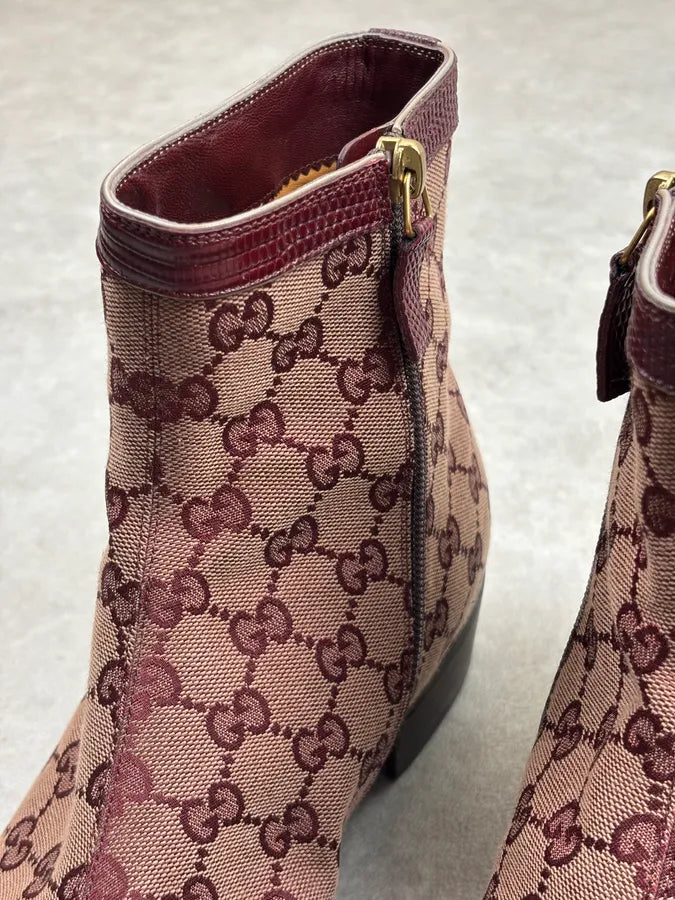 2000s Gucci Bordeaux Leather Monogram Boots sZuSUUo 7