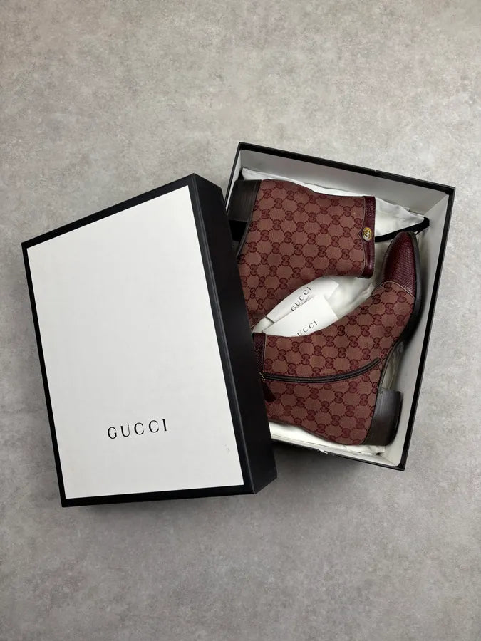 2000s Gucci Bordeaux Leather Monogram Boots sZuSUUo 1