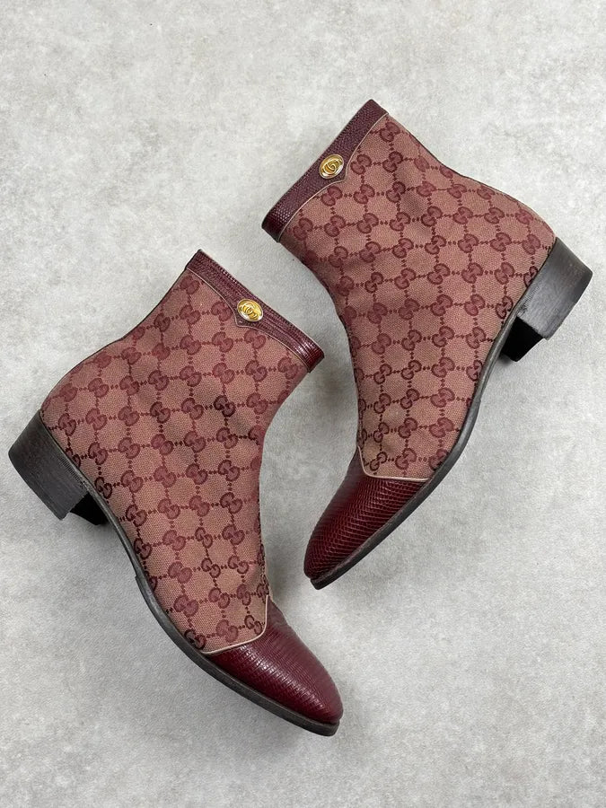 2000s Gucci Bordeaux Leather Monogram Boots sZuSUUo 13