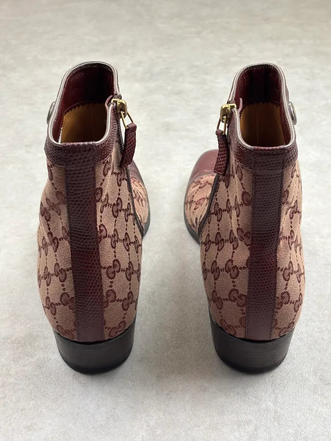 2000s Gucci Bordeaux Leather Monogram Boots sZuSUUo 12