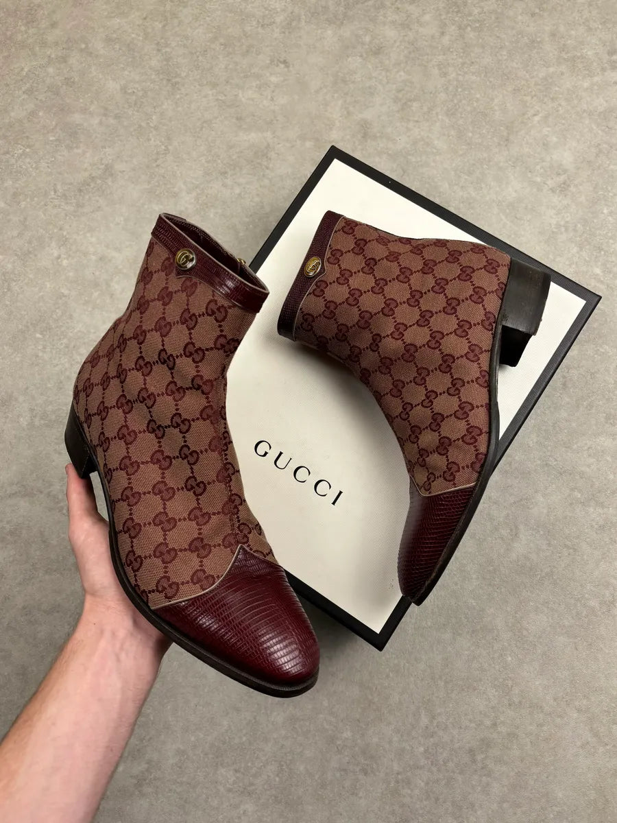 2000s Gucci Bordeaux Leather Monogram Boots sZuSUUo 0