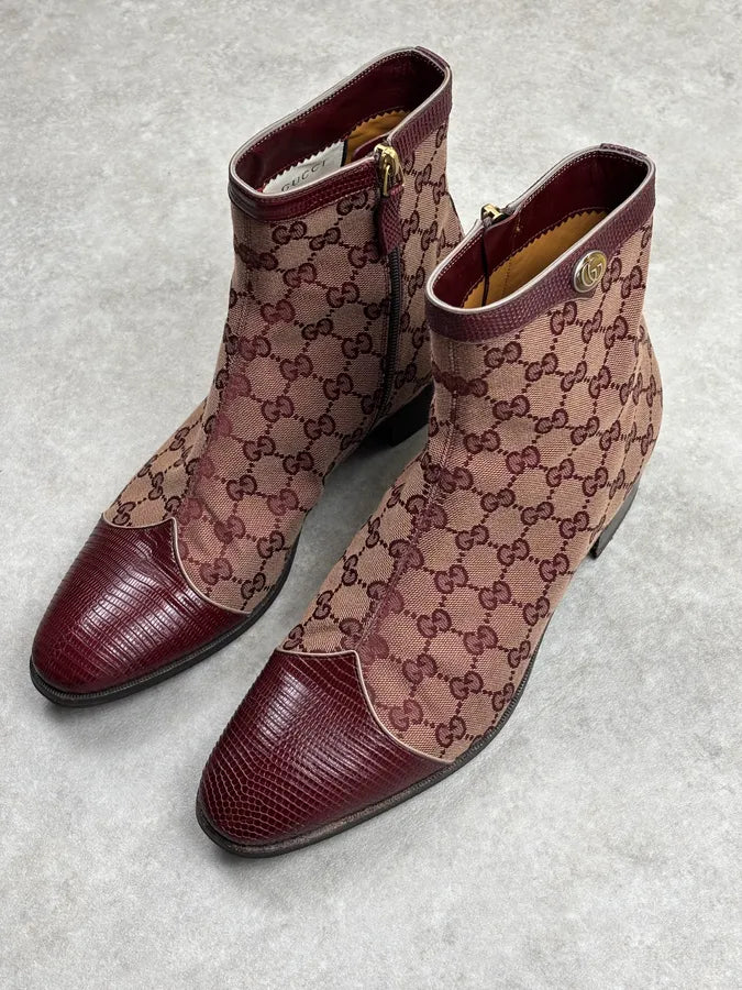 2000s Gucci Bordeaux Leather Monogram Boots sZuSUUo 5