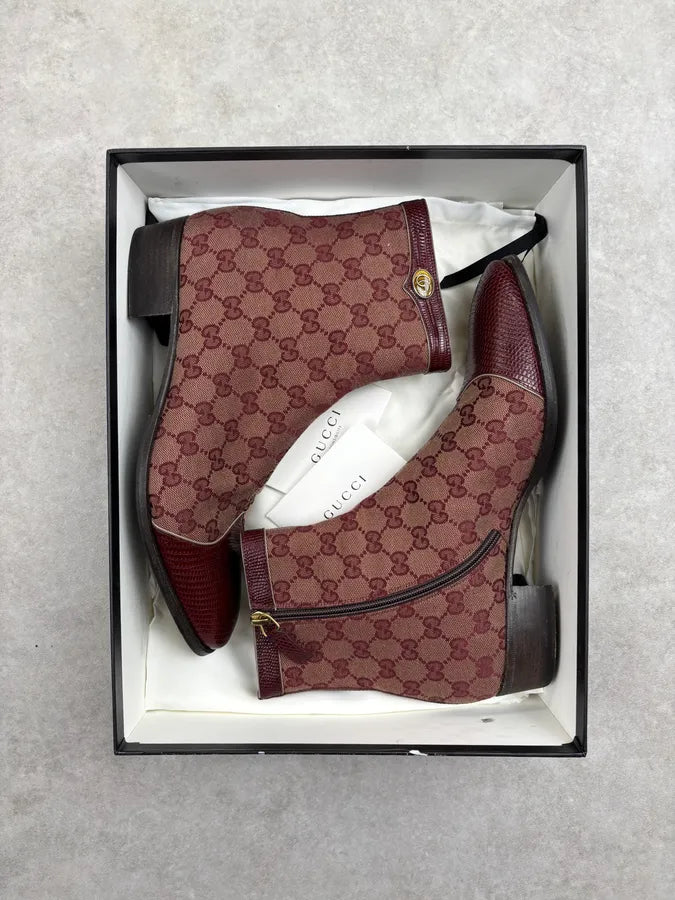 2000s Gucci Bordeaux Leather Monogram Boots sZuSUUo 2