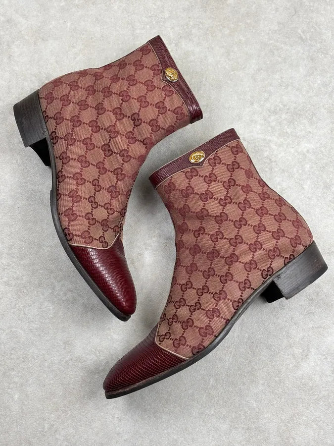 2000s Gucci Bordeaux Leather Monogram Boots sZuSUUo 9