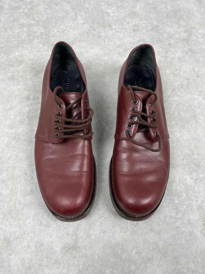 Gucci Bordeaux Leather Oxford Derby Shoes fVPzcAh 3