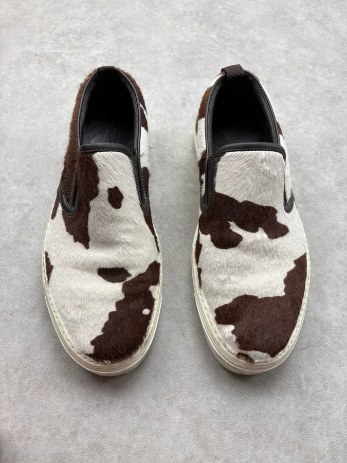 Gucci Brown & White Pony Hair Cow Slip-On Shoes vTOoADo 1