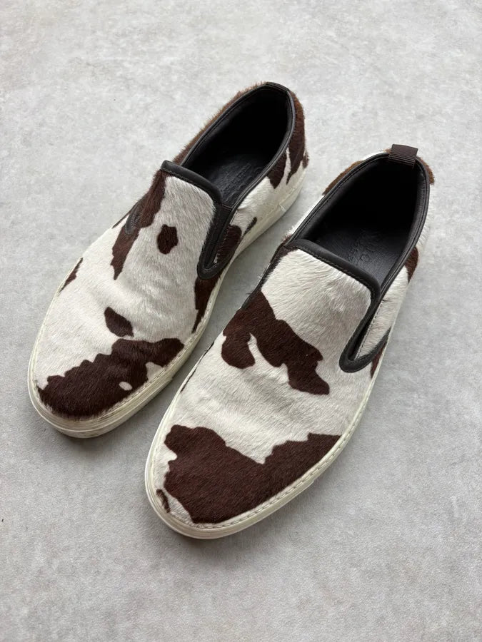 Gucci Brown & White Pony Hair Cow Slip-On Shoes vTOoADo 2