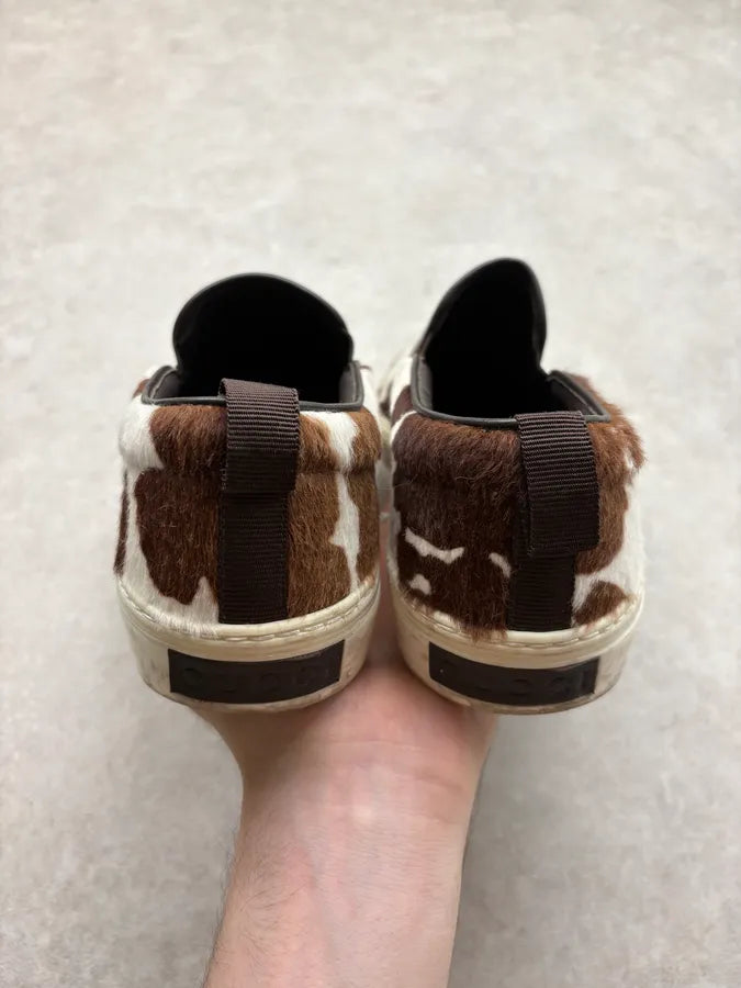 Gucci Brown & White Pony Hair Cow Slip-On Shoes vTOoADo 4