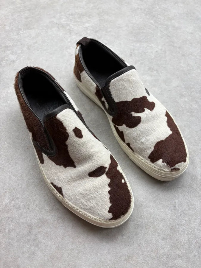 Gucci Brown & White Pony Hair Cow Slip-On Shoes vTOoADo 3
