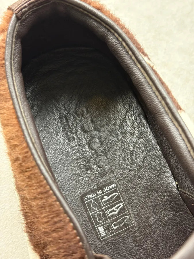 Gucci Brown & White Pony Hair Cow Slip-On Shoes vTOoADo 7