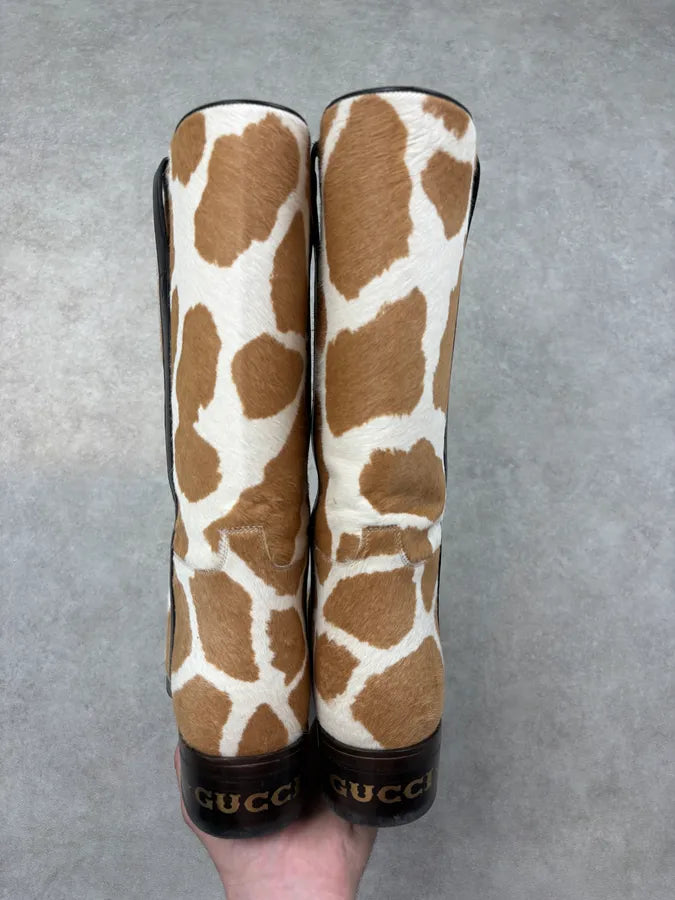 Gucci Brown & White Pony Hair Leather Safari Boots SLgojqa 7