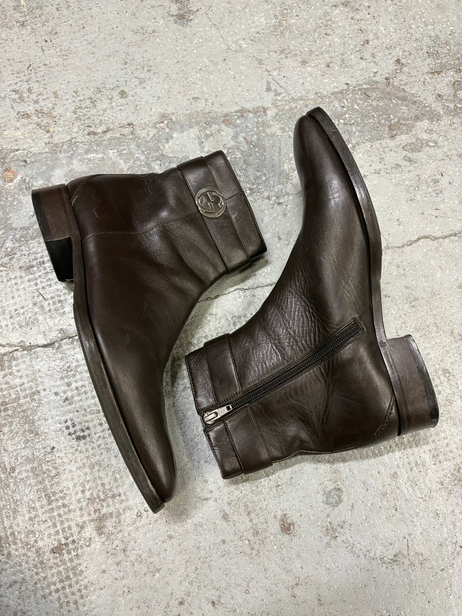 Gucci Brown Ankle Leather Boots JYrWQpT 5