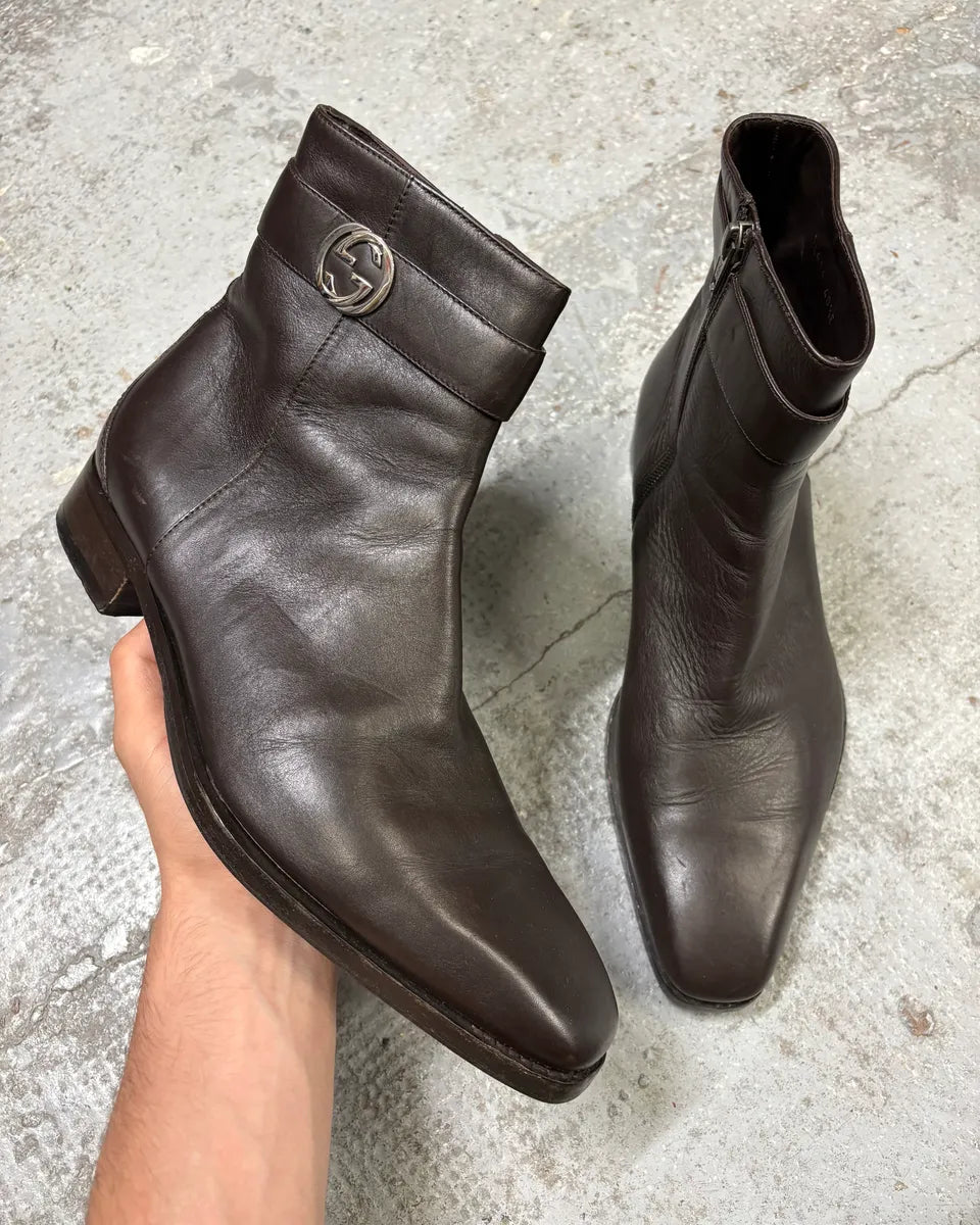 Gucci Brown Ankle Leather Boots JYrWQpT 0
