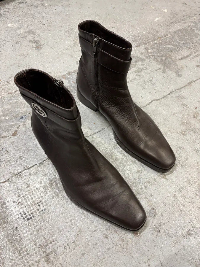 Gucci Brown Ankle Leather Boots – Dolce Vita Hub - Main Image