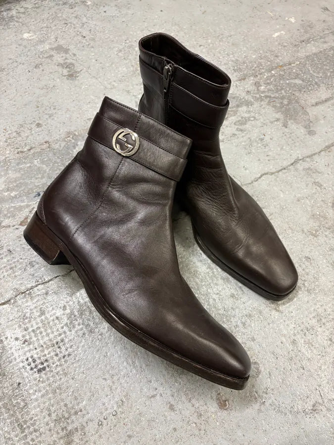 Gucci Brown Ankle Leather Boots JYrWQpT 4