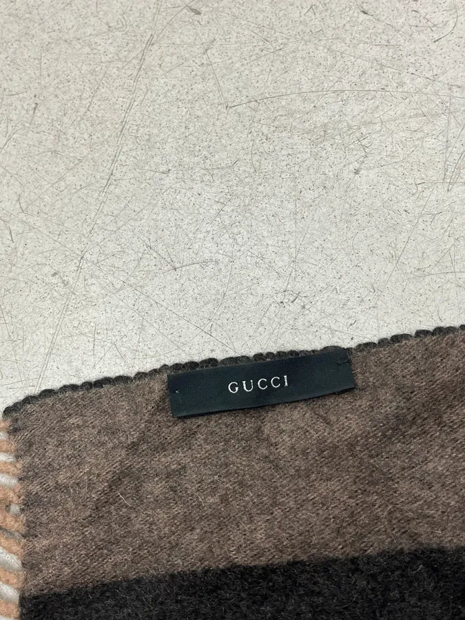 2000s Gucci Brown Two Tone Inverted Wool Striped Scarf LsFmVaB 6