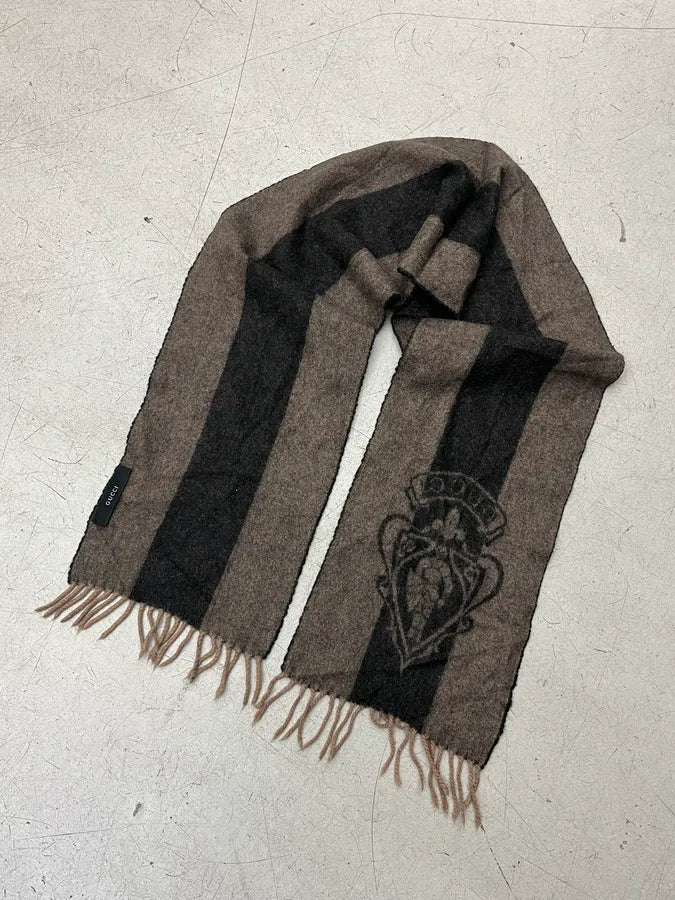2000s Gucci Brown Two Tone Inverted Wool Striped Scarf LsFmVaB 2