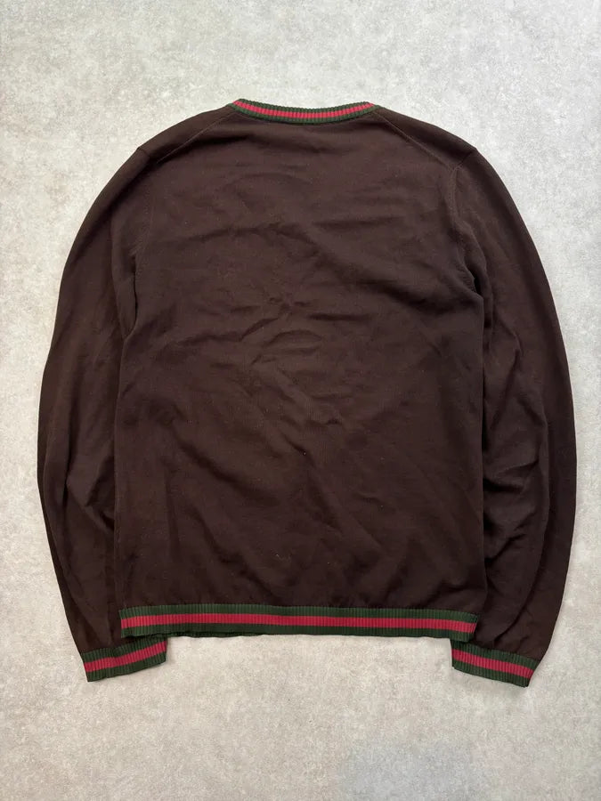 Gucci Brown V-Neck Striped Sweater bUonAuZ 4
