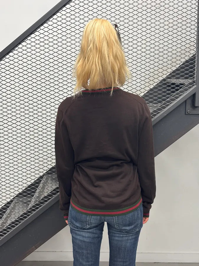Gucci Brown V-Neck Striped Sweater bUonAuZ 2