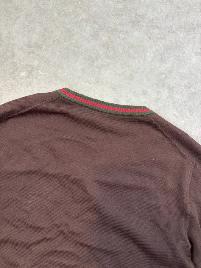 Gucci Brown V-Neck Striped Sweater bUonAuZ 5