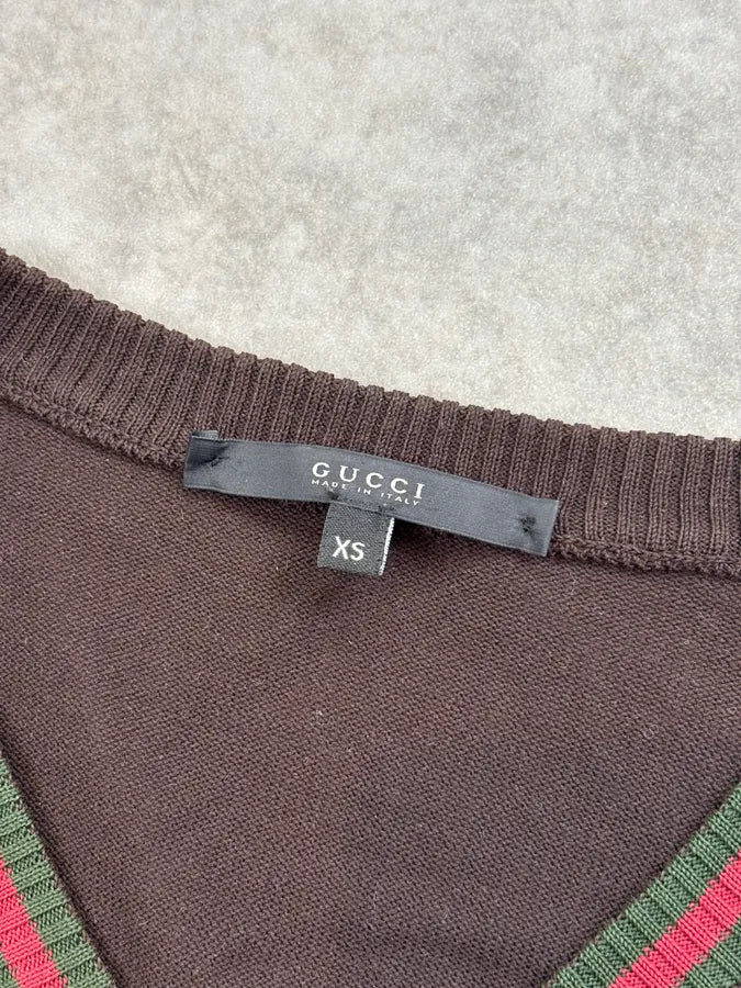 Gucci Brown V-Neck Striped Sweater bUonAuZ 6