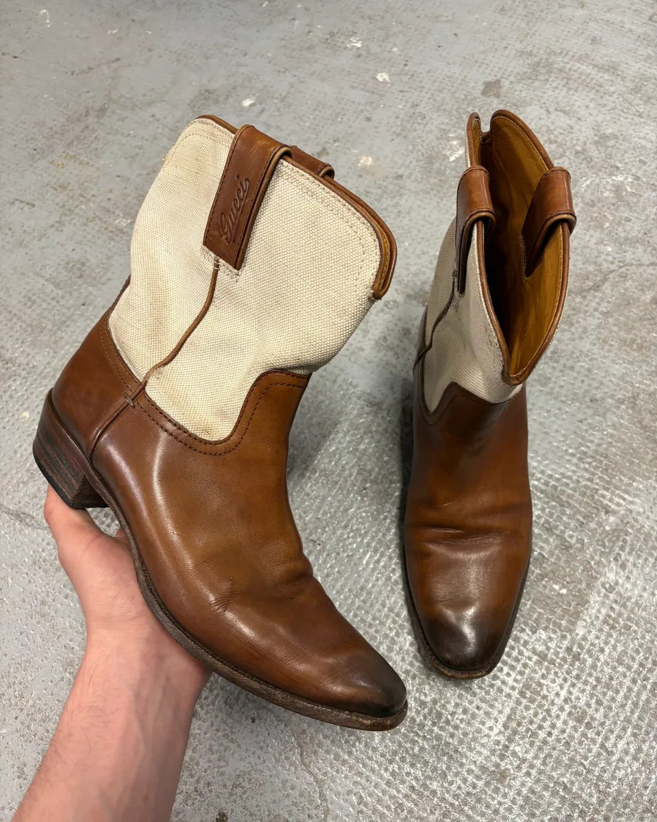 Gucci Brown Cow-Boy Ankle Leather Boots (38.5eu/us6) ZrEuZil 0