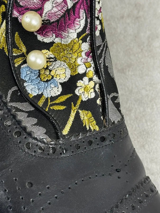 Gucci Black Embroidered Flowers Brogue Boots rLEMSuS 7