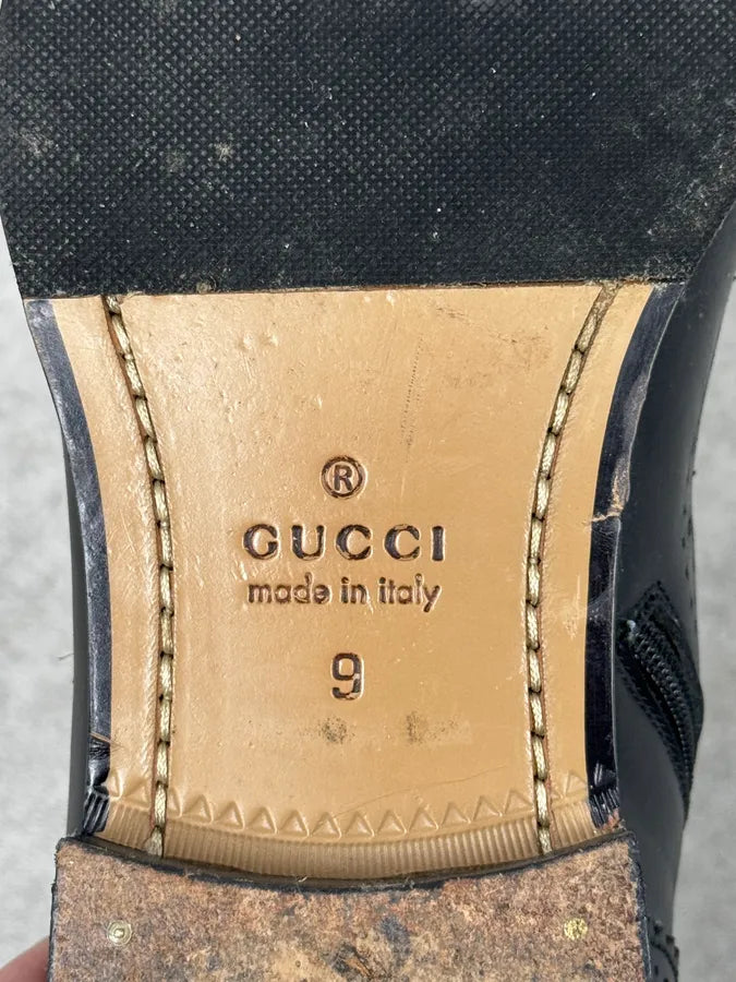 Gucci Black Embroidered Flowers Brogue Boots rLEMSuS 10