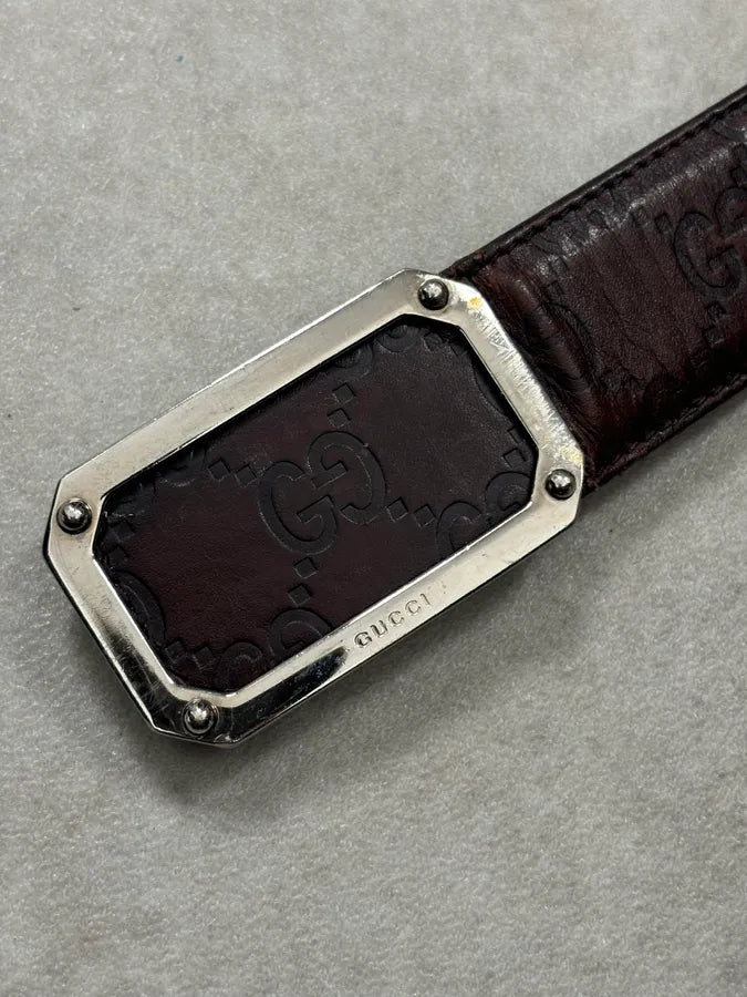 2000s Gucci Brown Monogram Leather Belt GG Buckle  nwuPTUp 6