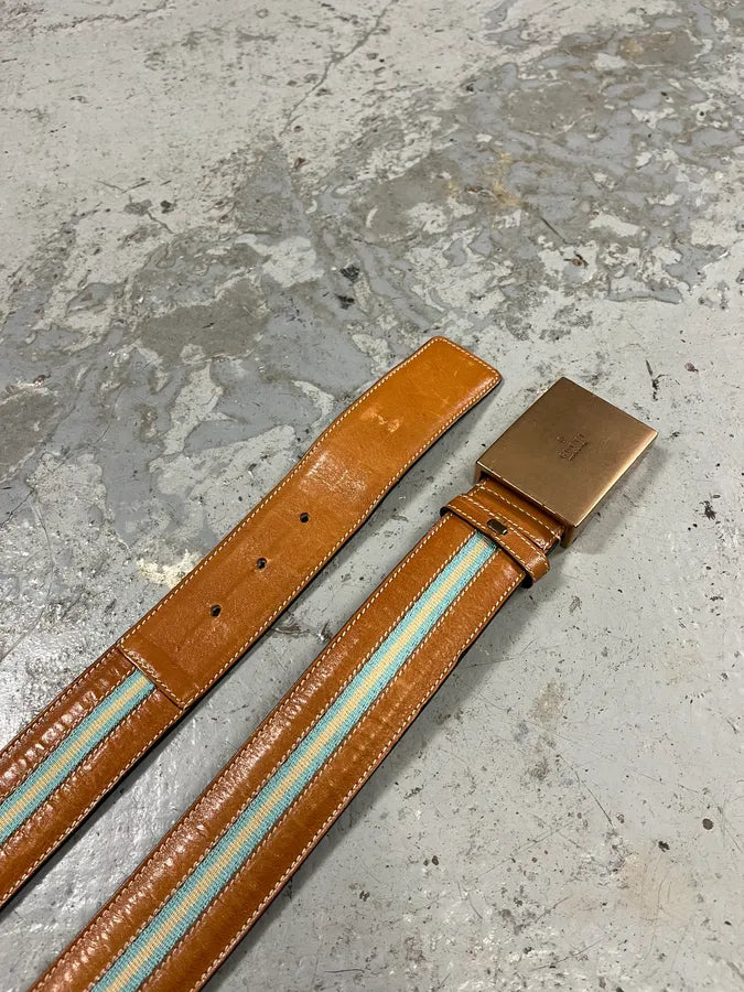 Gucci Brown Leather Blue Lined Belt QSzXnag 1