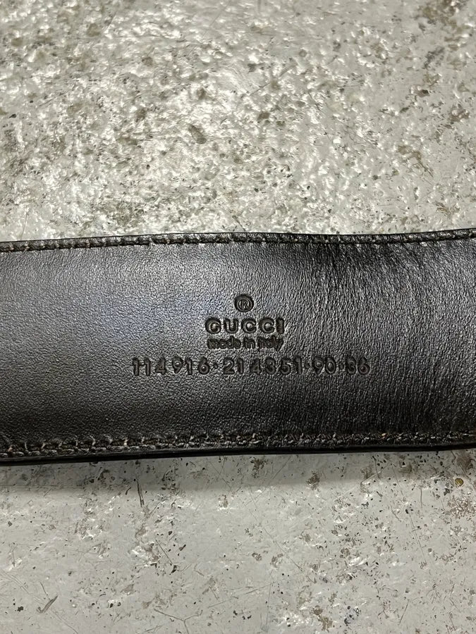 Gucci Brown Leather Blue Lined Belt QSzXnag 6