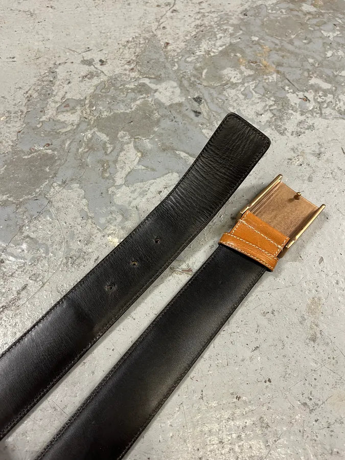 Gucci Brown Leather Blue Lined Belt QSzXnag 5