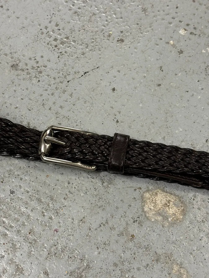 Gucci Dark Brown Leather Braided Belt  XnwTbdy 8