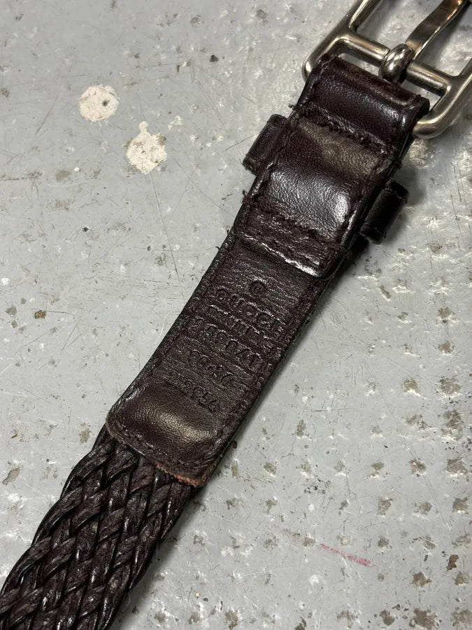 Gucci Dark Brown Leather Braided Belt  XnwTbdy 7