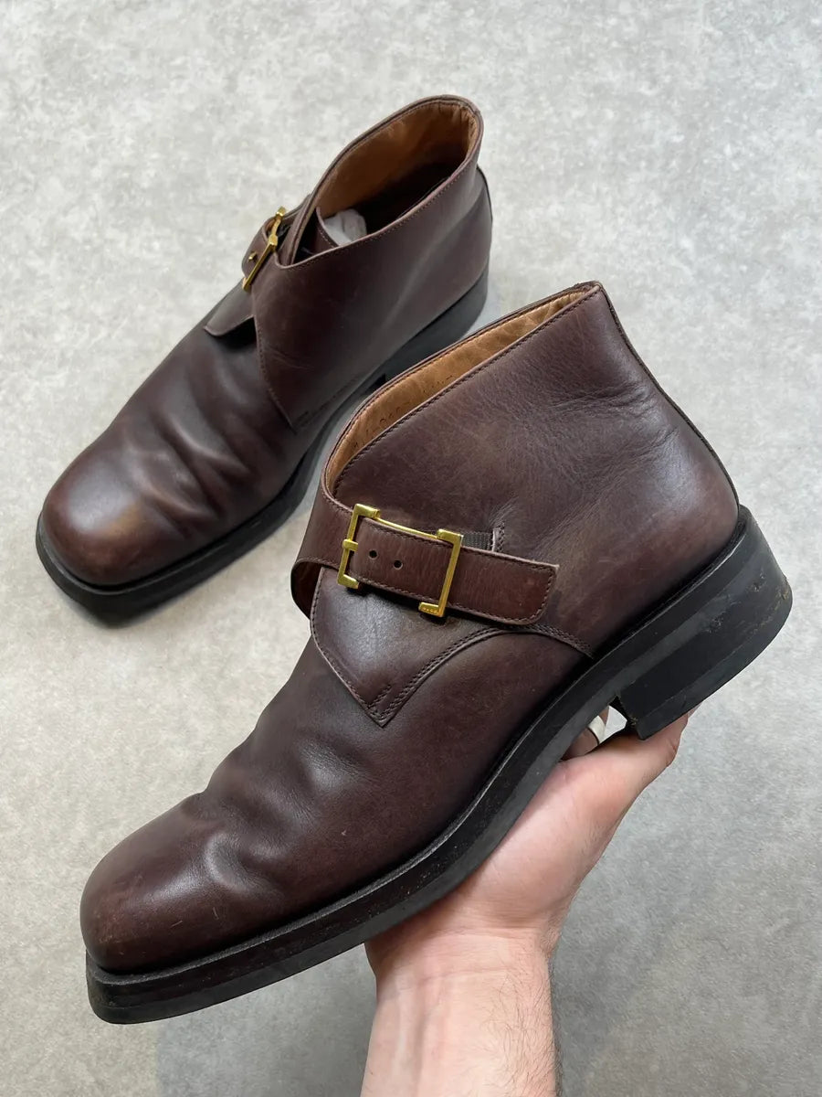 Gucci Brown Leather Buckle Boots hcOppKu 0