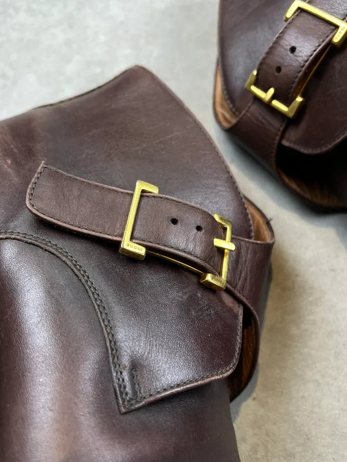 Gucci Brown Leather Buckle Boots hcOppKu 3