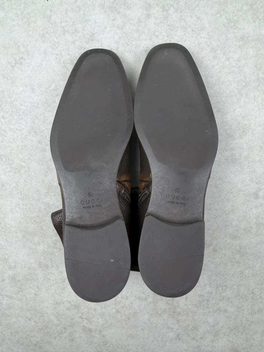 Gucci Brown Eroded Leather Chelsea Boots EWvbcax 5