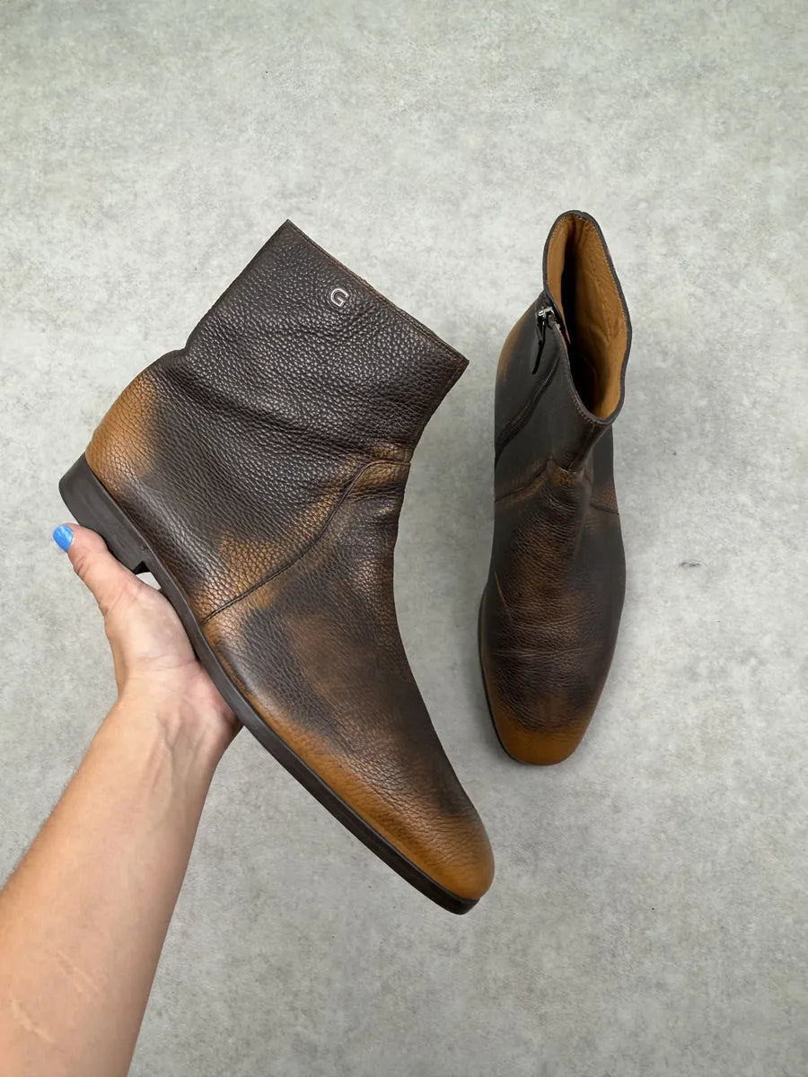 Gucci Brown Eroded Leather Chelsea Boots EWvbcax 0